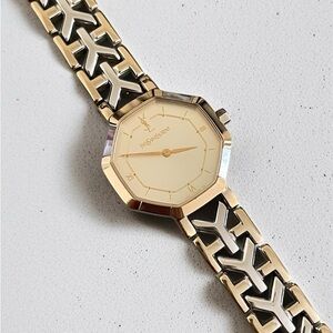Yves Saint Laurent Two-Tone Gold and Silver Octagon Watch